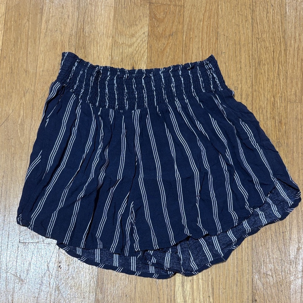 Hollister Navy Blue with White Stripe High-Waist Shorts